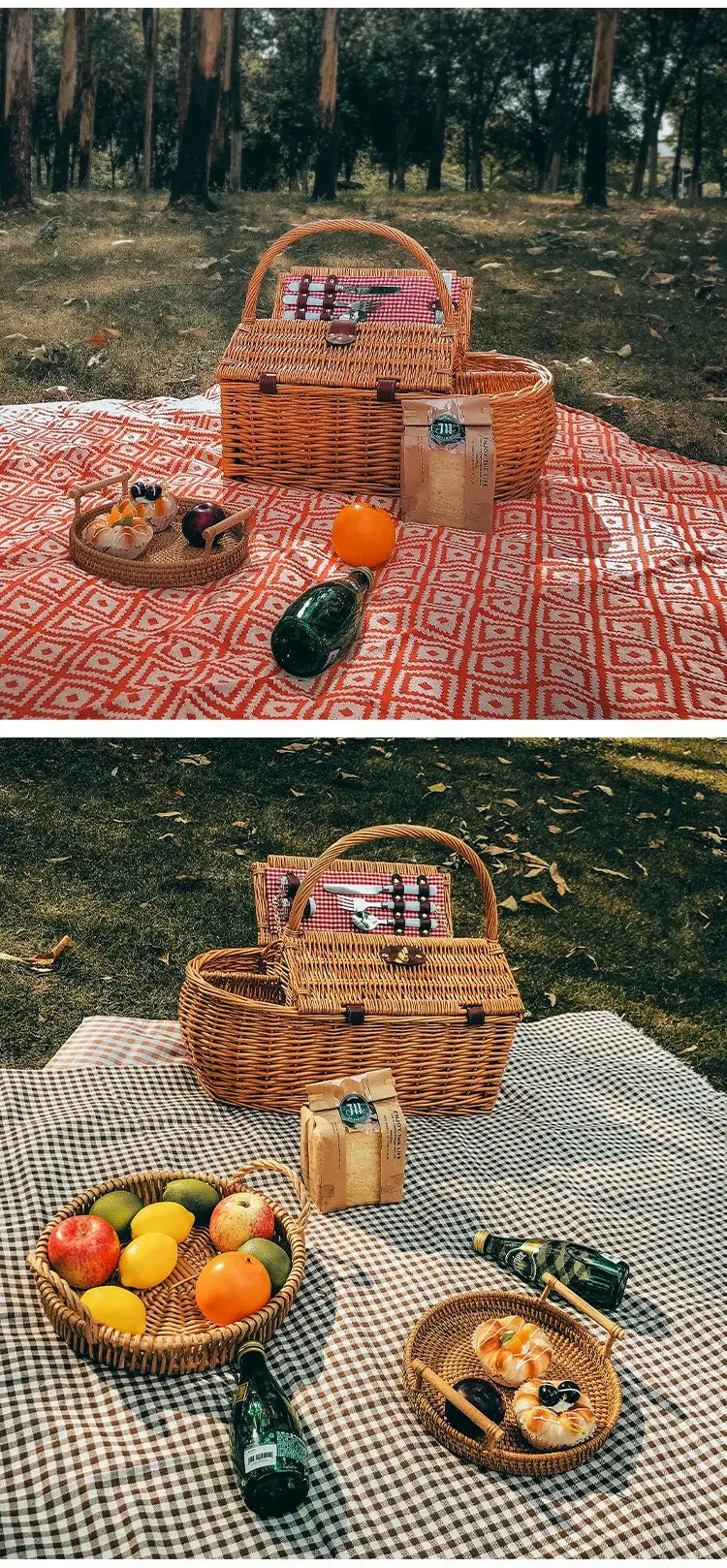 Grand Panier de Pique-Nique en Rotin 4 Personnes avec Accessoires Les paniers et Cabas de Sophie