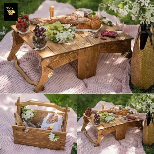 Panier Pique-Nique Table en Bois Portable avec Accessoires & Rangement Les paniers et Cabas de Sophie