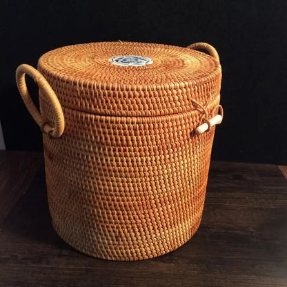 Panier de Rangement Rotin avec Poignées Doubles et Couvercle | Style Moderne Simple Les paniers et Cabas de Sophie