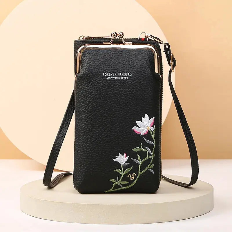 Pochette brodée pour femmes avec bandoulière ajustable Motif floral Les paniers et Cabas de Sophie