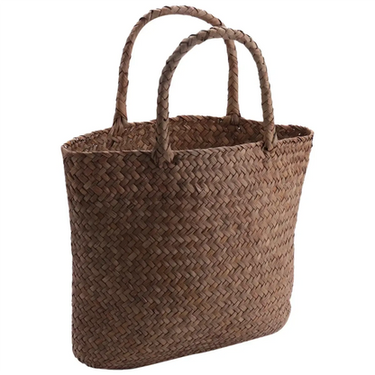 Sac de Plage en Paille Tressée à la Main Léger pour Femme - Marron Naturel, 0,12 kg Les paniers et Cabas de Sophie