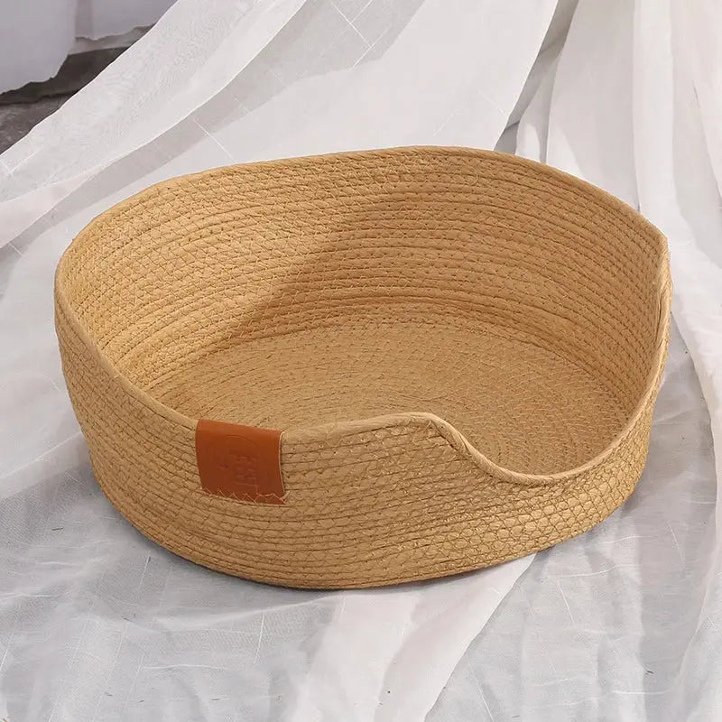 Yokee Pet Cat Mat Dog Bed Sofa Handmade Bamboo Weaving Four Season Cozy Nest Baskets Waterproof Removable Cushion Sleeping House Les paniers et Cabas de Sophie