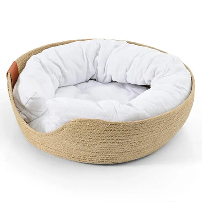 Yokee Pet Cat Mat Dog Bed Sofa Handmade Bamboo Weaving Four Season Cozy Nest Baskets Waterproof Removable Cushion Sleeping House Les paniers et Cabas de Sophie